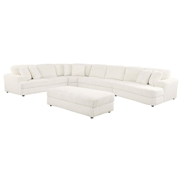 Coaster Emberson 122 in. 5-Piece Corduroy Fabric Upholstered Modular Sectional Sofa in Ivory