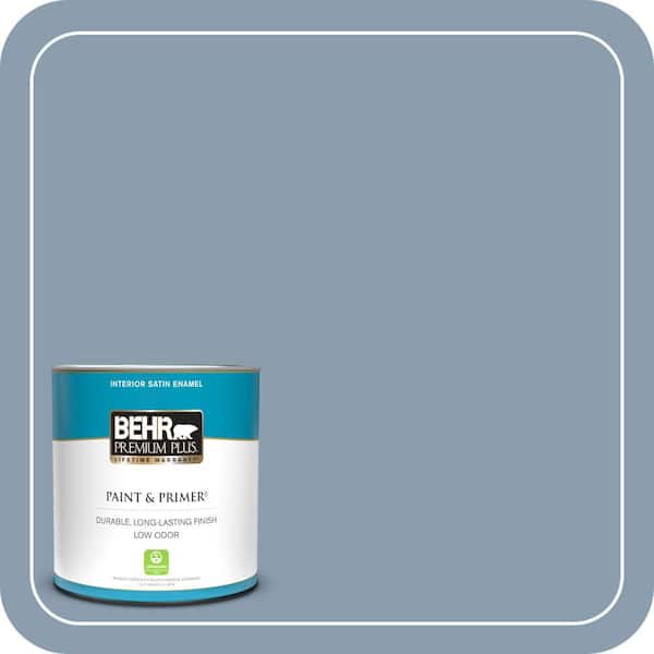 BEHR PREMIUM PLUS 1 qt. #BNC-08 Sonata Blue Satin Enamel Low Odor Interior Paint & Primer