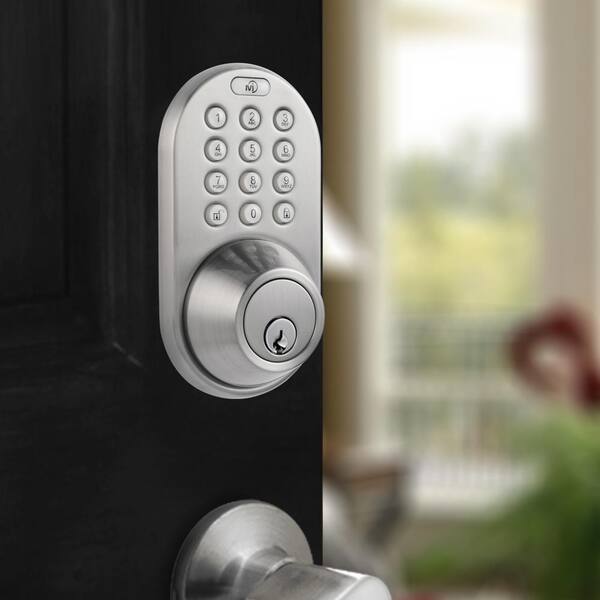 Milocks Satin Nickel Single Cylinder Electronic Touch Pad Deadbolt With Back Lit Keypad Df 02sn The Home Depot