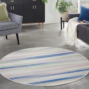 Whimsicle Ivory Multicolor 5 ft. Geometric Contemporary Round Area Rug