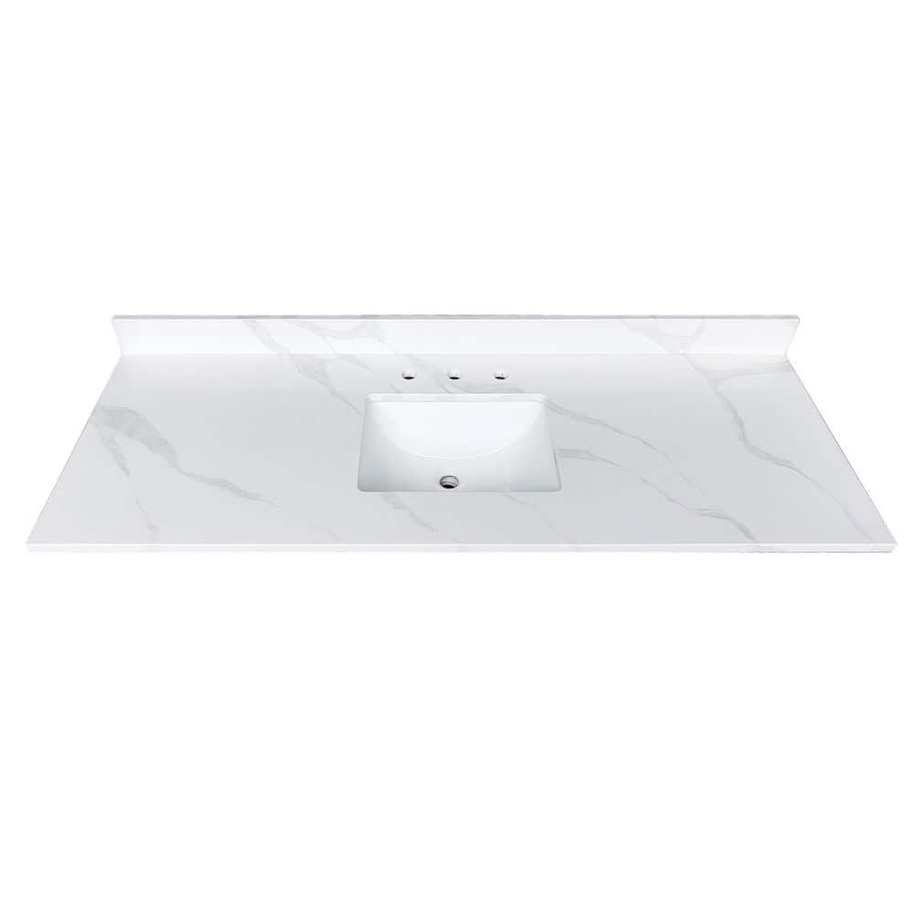61 in. Undermount Rectangular Bathroom Sink with Backsplash in White with Composite Quartz Top price history on PriceWatchPro