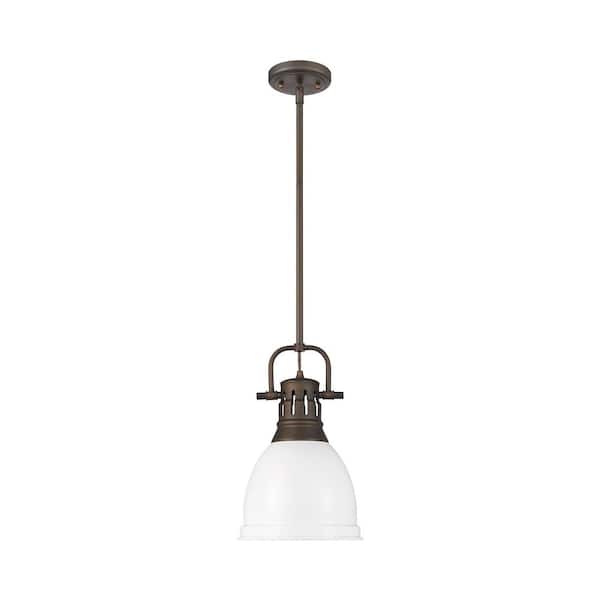 Golden Lighting Duncan 14.25 in. 1 Light Rubbed Bronze Pendant Light with Matte White Shade