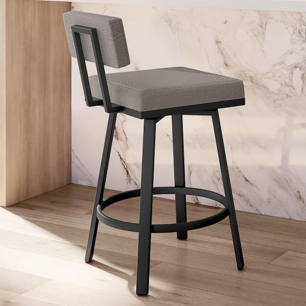 Amisco Staten 26 in. Silver Grey Polyester/Black Metal Counter Stool