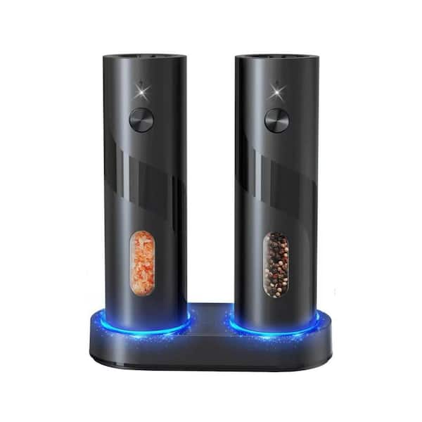 Electric Rechargeable Salt and Pepper Grinder Set, Top Refill Automatic Pepper Mill Grinder with Charging Base