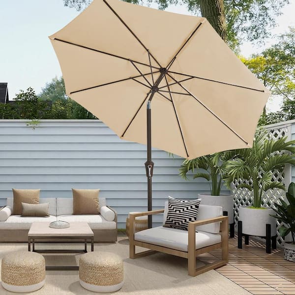10 ft. Market Patio Umbrella with Push Button Tilt and Crank in Beige