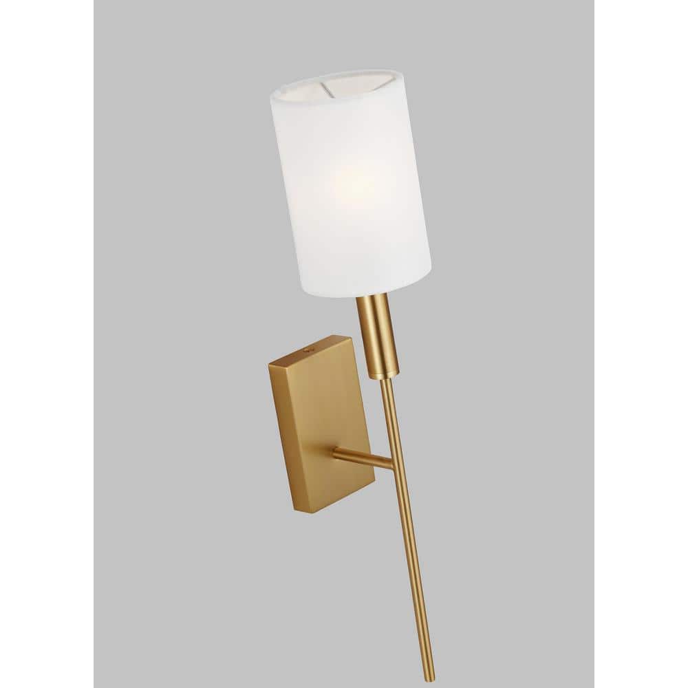 Burnished Brass Single Light Wall Sconce with White Drum Shade