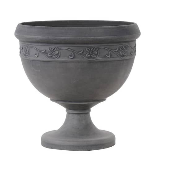 Arcadia Garden Products Floral 13 in. x 12-1/2 in. Dark Charcoal PSW Urn