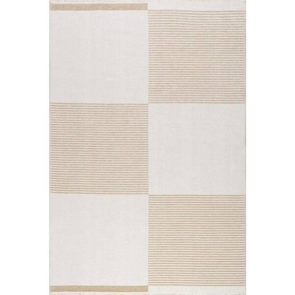 Murphy Large Checkerboard Reversible Washable Taupe 8 ft. x 10 ft. Indoor Area Rug
