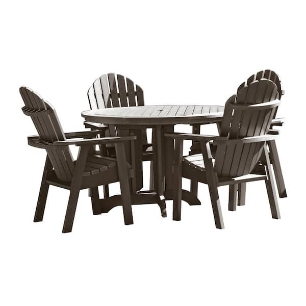 Highwood Hamilton Weathered Acorn 5-Piece Recycled Plastic Round Outdoor Dining Set