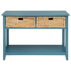 Amelia 16 in. Teal 28 in. H Rectangle Wood Console Table with Drawers