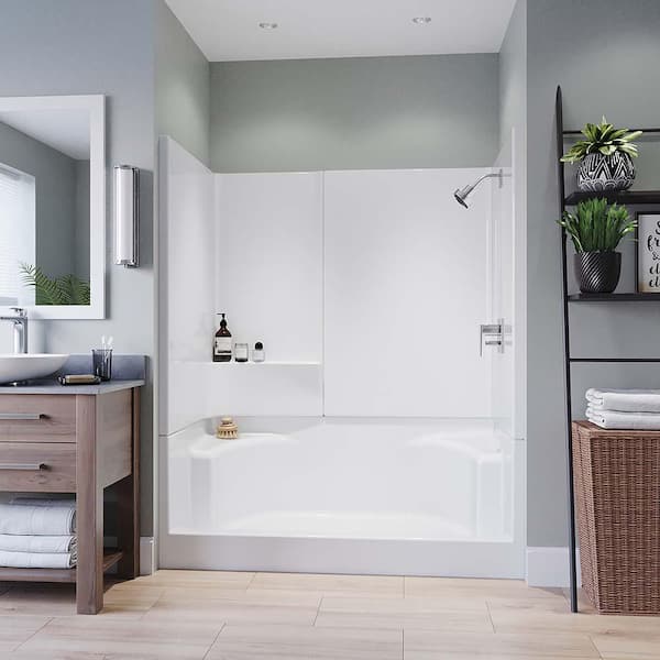 Remodeline 60 in. x 34 in. x 72 in. 3-Piece Shower Stall with 2 Seats and Center Drain in White