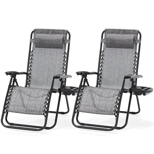 Unbranded Zero Gravity Outdoor Lounge Chair (Set of 2) Outdoor Recliner Folding Patio Chair with Cup Holder and Headrest Graywhite