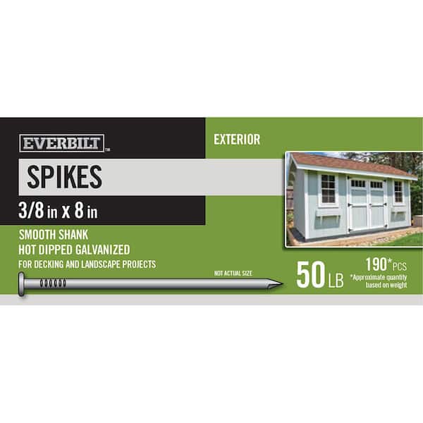 Everbilt 3/8 in. x 8 in. Spikes Hot Dipped Galvanized 50 lbs (Approximately 190 Pieces)