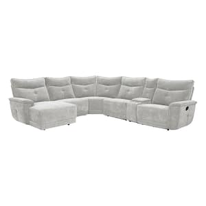 Marta 132 in. Straight Arm 6-piece Textured Fabric Modular Reclining Sectional Sofa in Mist Gray with Left Chaise