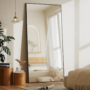 33.5 in. W x 75.6 in. H Rectangular Modern Aluminum Alloy Framed Black Full Length Mirror Floor Mirror