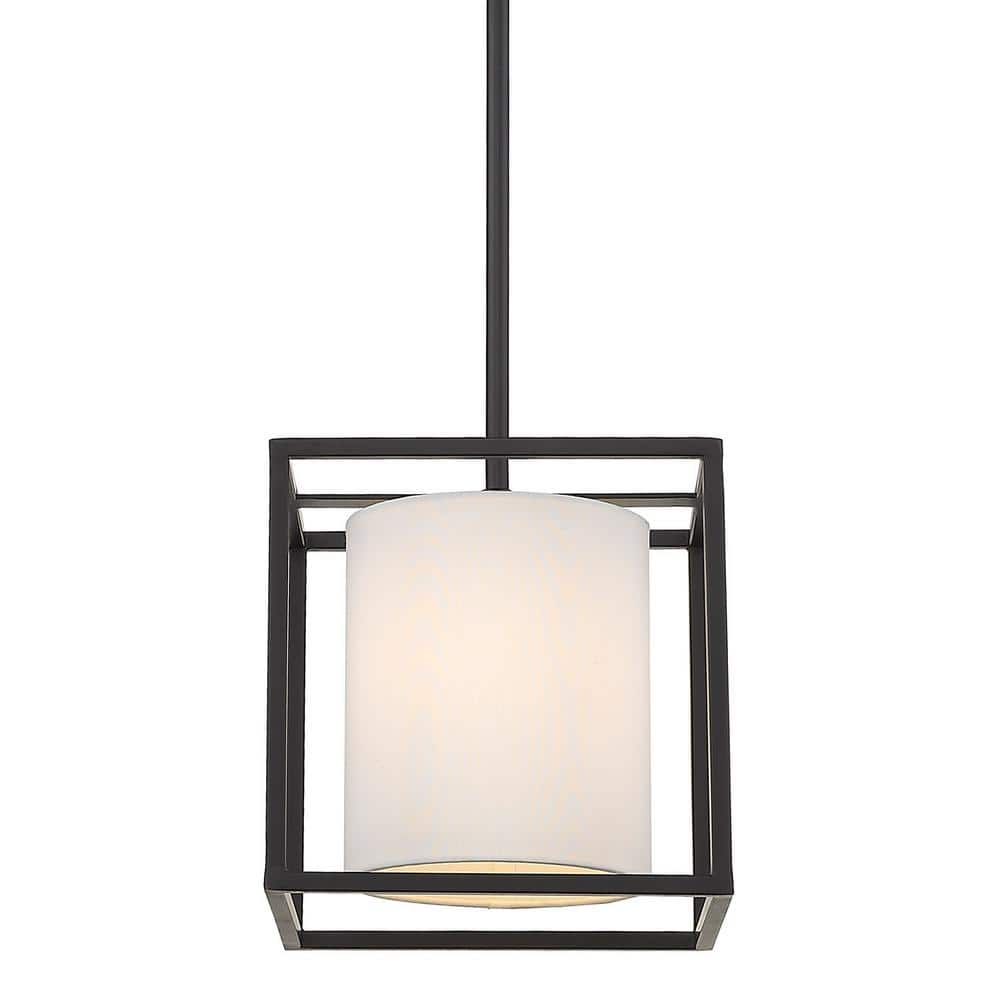 Golden Manhattan 9" Mini Pendant in Matte Black with White Shade