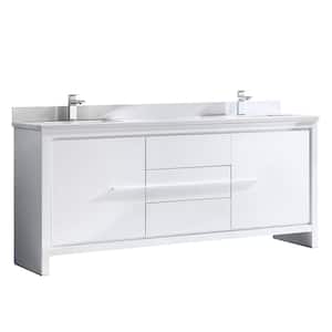 Allier 72 in. Double Vanity in White with Glass Stone Vanity Top in White with White Basin