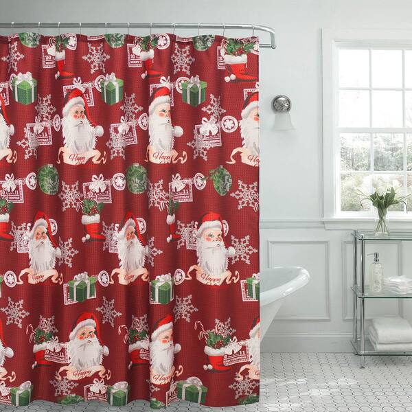 Creative Home Ideas 70 in. x 72 in. Ho Ho Santa Textured Shower Curtain ...