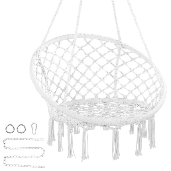 VEVOR Hanging Hammock Swing Chair, 330 lbs. Capacity, Macrame Hanging Chair with Mounting Hardware, Cotton Rope Swing Chair