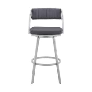 26 in. Timeless Slate Grey Faux Leather Silver Finish Swivel Bar Stool