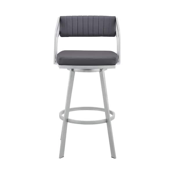 HomeRoots 26 in. Timeless Slate Grey Faux Leather Silver Finish Swivel Bar Stool