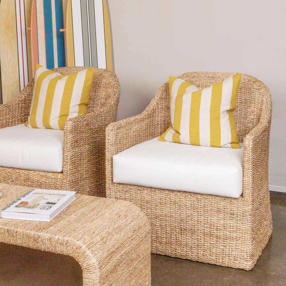 Natural Acacia Wood Lounge Chair with White Cushions