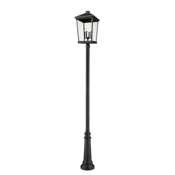 Unbranded Beacon 125.5 in. 4-Light Black Aluminum Hardwired Outdoor Weather Resistant Post Light Set with No Bulb Included