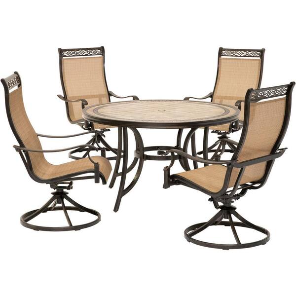 Hanover Monaco 5 Piece Aluminum Round, 5 Piece Patio Dining Sets With Swivel Chairs