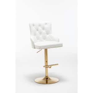 Beau 24 in. H - 32.5 in. H White Faux Leather Bar Stools in Gold (Set of 2)