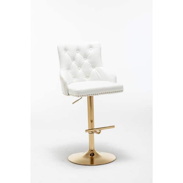 Best Master Furniture Beau 24 in. H - 32.5 in. H White Faux Leather Bar Stools in Gold (Set of 2)