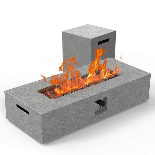 Unbranded Gray 56 in. 50,000 BTU Rectangular Glass Fiber Reinforced Concrete Outdoor Fire Pit Table