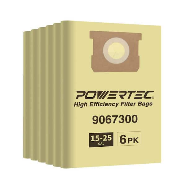 POWERTEC 15 Gal.-25 Gal. Filter Bag Replacement for Shop Vac 9067300 Vacuum (6-Pack)