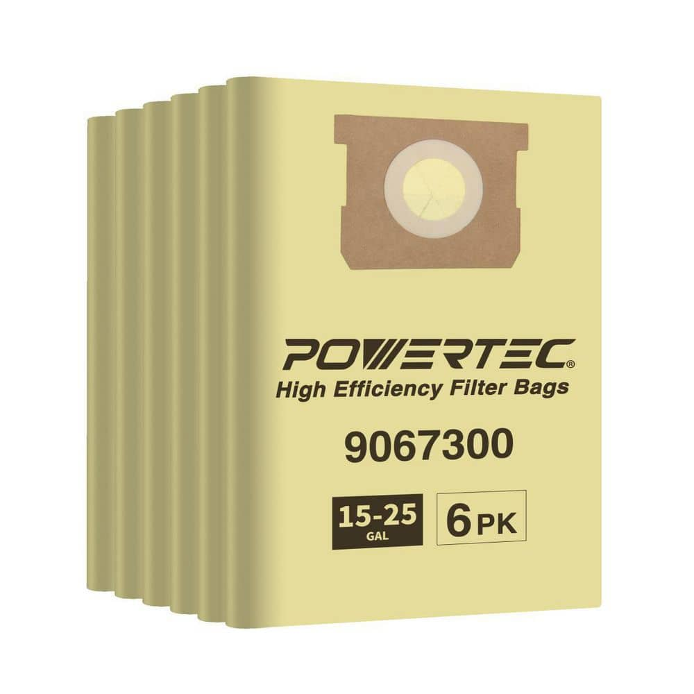 ‎POWERTEC 15-25 Gal. Shop Vacuum Bags for Shop-Vac 90673, Replacement Filter Bags for Shop-Vac Type J 9067300 Wet/Dry Vac (6-Pack)