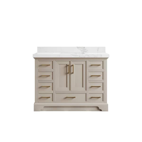 Charlotte 48 in. Single Sink Freestanding Fine Grain Bath Vanity with Calacatta Nuvo Qt. Top Unassembled