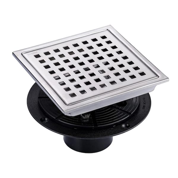 5.9 in. x 5.9 in. Stainless Steel Square Shower Drain with Strainer in Brushed Nickel