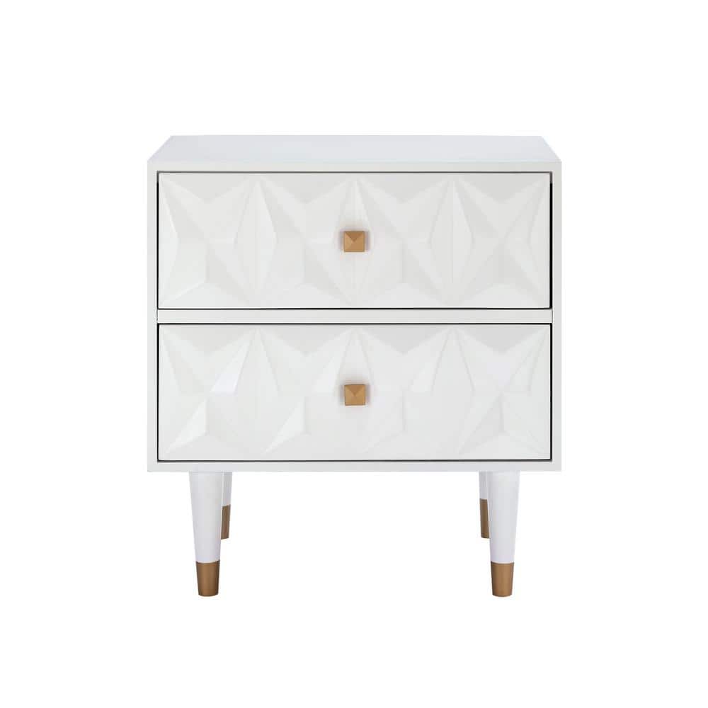 Covington White 2 Drawer Textured Geometric Front Nightstand
