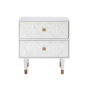 Covington White 2 Drawer Textured Geometric Front Nightstand
