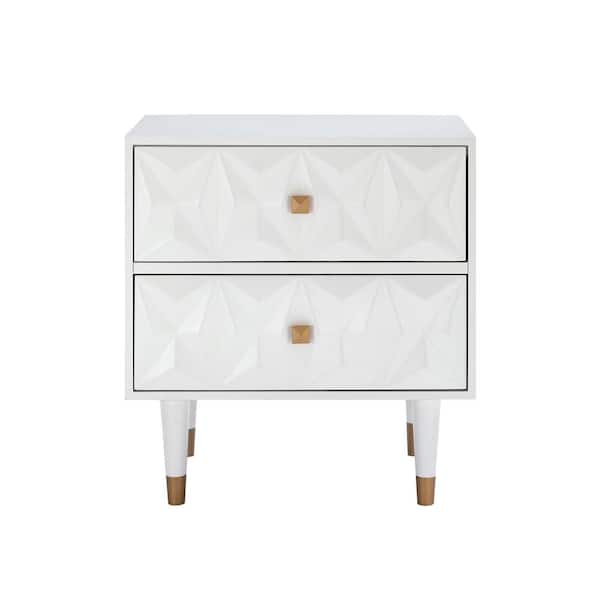 Linon Home Decor Covington White 2 Drawer Textured Geometric Front Nightstand