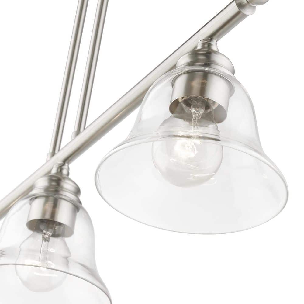 Elegant Brushed Nickel 3-Light Linear Chandelier with Hand-Blown Glass