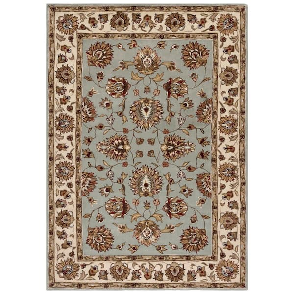 Total Performance 6 ft. x 9 ft. Light Blue/Ivory Floral Border Area Rug