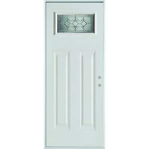 32 in. x 80 in. Neo-Deco Zinc Rectangular Lite 2-Panel Painted White Left-Hand Inswing Steel Prehung Front Door