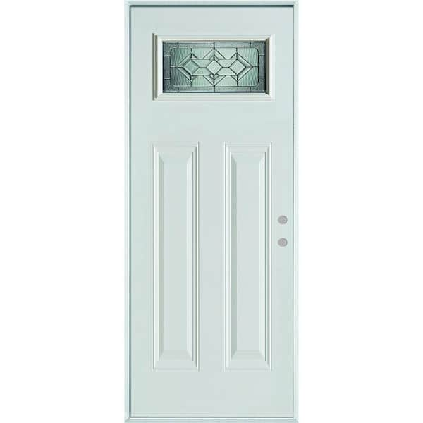 Stanley Doors 32 in. x 80 in. Neo-Deco Zinc Full Lite Painted White Left-Hand Inswing Steel Prehung Front Door, Prefinished White/Zinc Glass Caming