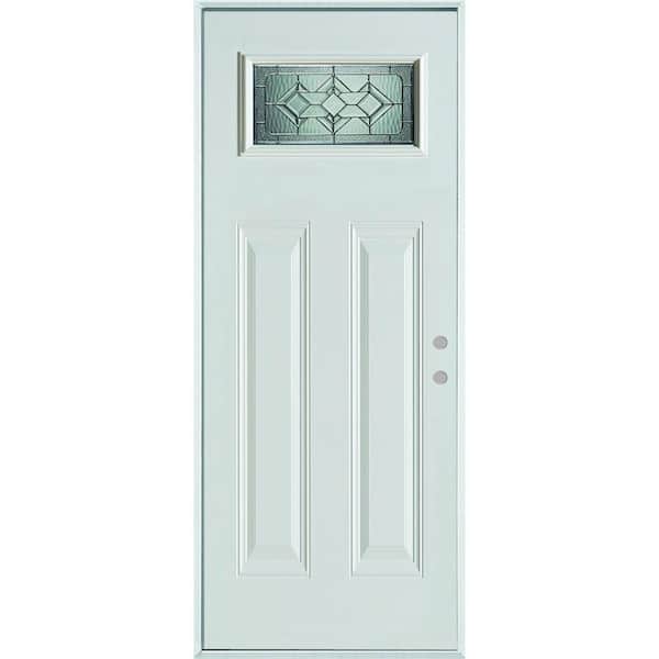 Stanley Doors 36 in. x 80 in. Neo-Deco Zinc Rectangular 1 Lite 2-Panel Painted White Left-Hand Inswing Steel Prehung Front Door