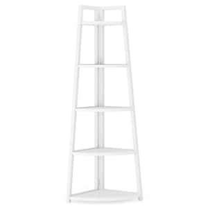 Jannelly 70 in. White Wood 5tier 5 Shelf Corner Ladder Bookcase with Open Back