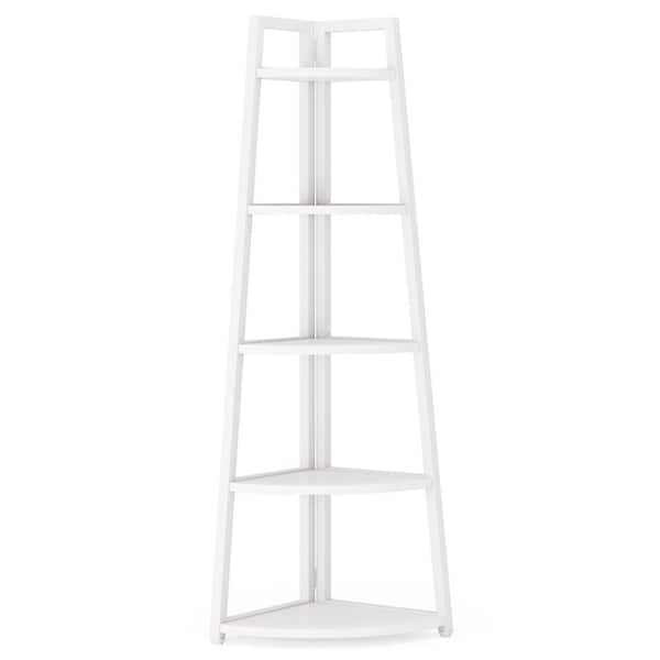 TRIBESIGNS WAY TO ORIGIN Jannelly 70 in. White Wood 5tier 5 Shelf Corner Ladder Bookcase with Open Back