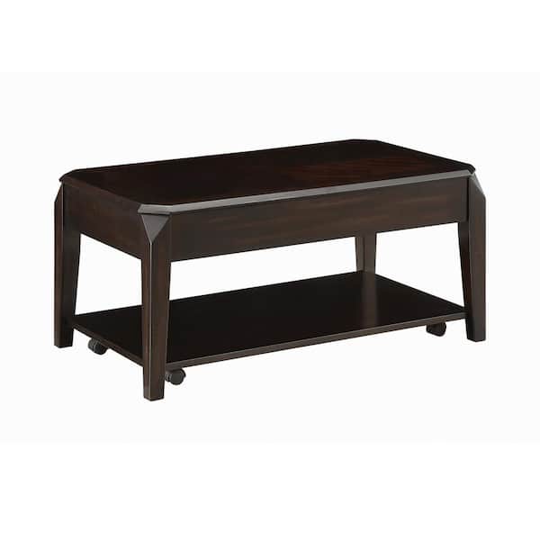 Coaster 40 in Walnut Rectangle Wood Coffee Table with Lift Top and Bottom Shelf