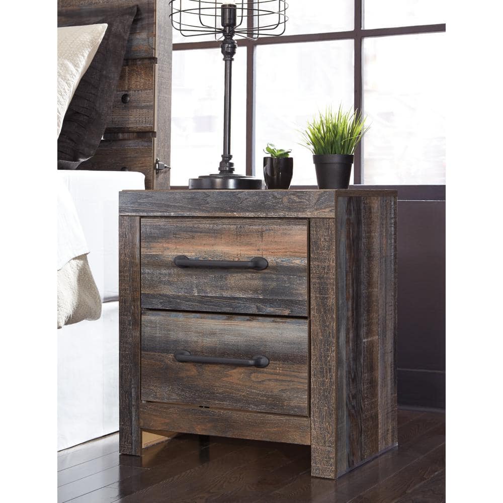 Rustic Brown 2-Drawer Nightstand with USB Ports