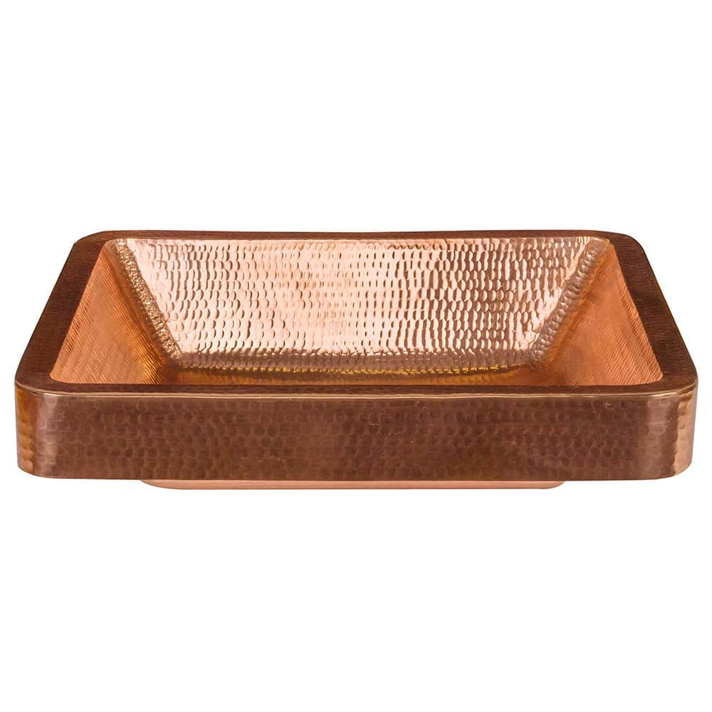 19" Polished Copper Rectangle Hammered Vessel Sink