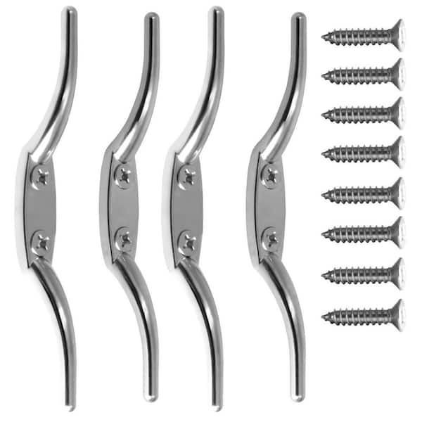 6 in. Silver Flagpole Cleat Hook Non-Rusting Rope Cleat - Mounting Screws Included (4-Piece)