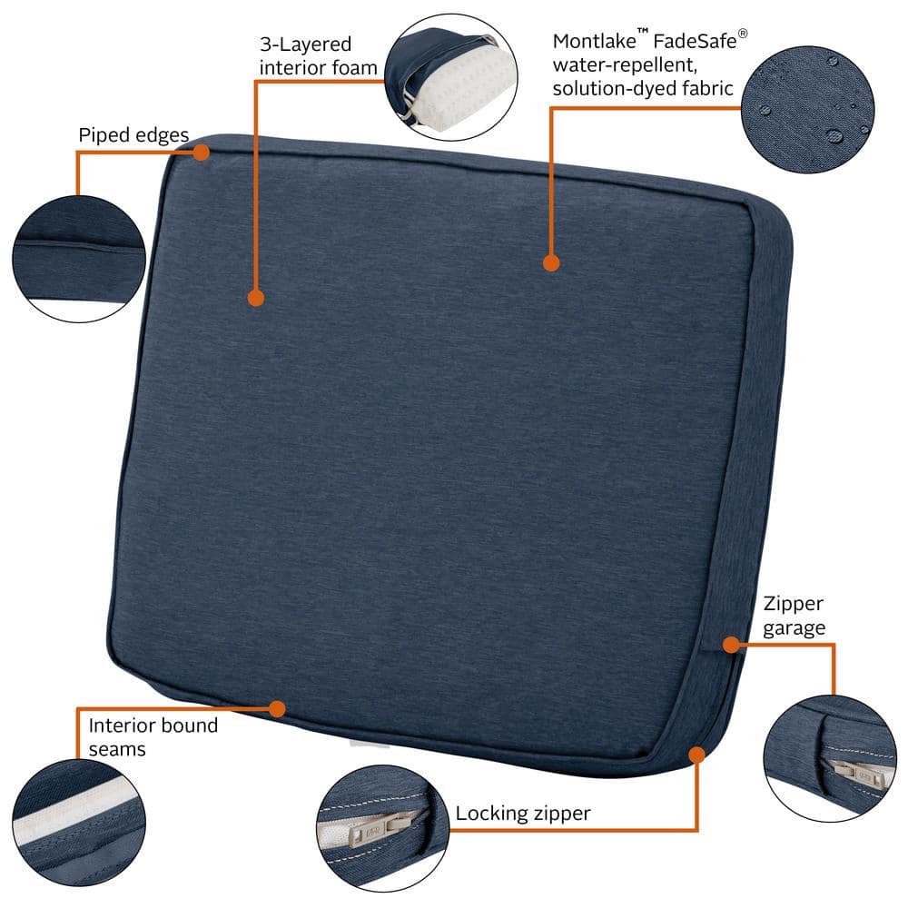 Heather Indigo Blue Water-Resistant Patio Lounge Back Cushion